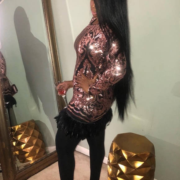 Rose gold open back party dress  if you can sew 🧵 I added the ostrich feathers - Picture 3 of 14